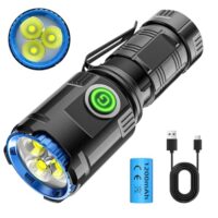 Taschenlampe mit 5 Modi, 5000 Lumen Helligkeit, Magnetische Klappe und IPX4 Wasserdichtung