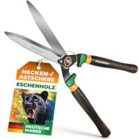 Hochwertige Heckenschere für den Garten mit hochwertigen Stahlklingen, Wellenschliff und ergonomischen Eschenholzgriffen