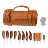 Holzschnitzset mit Ledertasche und Schnitzmesser für Anfänger und Profis, komplettes Holzschnitzwerkzeug für alle Erfahrungsstufen