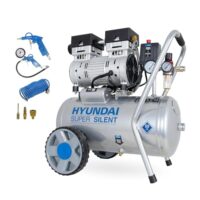HYUNDAI Silent-Kompressor SAC55752 SET 24L Kessel, 8bar, ölfrei, 0.75kW / 1.0PS, Ansaugleistung 125 L/Min, Öl-Wasserabscheider, 59dB Luftkompressor leise