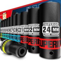 KIRXST 11-Tlg Schlagschrauber Nüsse Satz, Schlagnüsse 1/2 Zoll, 10-24mm Langnüsse Set mit Adapter für pneumatische und elektrische Schlagschrauber