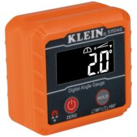Digitale elektronische Wasserwaage und Winkellehre von Klein Tools, misst 0-90 und 0-180 Grad Bereiche.