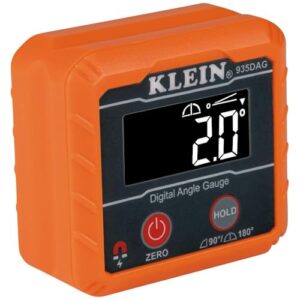 Digitale elektronische Wasserwaage und Winkellehre von Klein Tools, misst 0-90 und 0-180 Grad Bereiche.