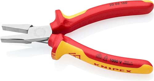 Hochwertige Knipex Flachzange mit verchromtem Stahl und Mehrkomponentenhüllen, VDE-geprüft für sichere Arbeit an elektrischen Anlagen.