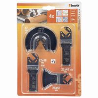 Werkzeug-Set mit 4 Sägeblättern, CV Tauchsägeblatt, halbrundes HSS Segment-Sägeblatt und Spachtel für Holzbearbeitung und Kunststoffbearbeitung