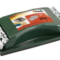 Professionelle Handschleifeinheit mit integrierter Klemmvorrichtung für schnellen Schleifpapieraustausch und ergonomisches Design, inklusive Schleifstreifen