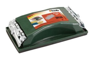 Professionelle Handschleifeinheit mit integrierter Klemmvorrichtung für schnellen Schleifpapieraustausch und ergonomisches Design, inklusive Schleifstreifen
