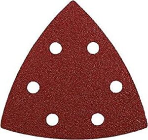 Schleifdreiecke 93 mm aus Edelkorund mit Körnung 60, 120 und 180 für den Schliff von Holz und Metall. Werkzeugloser Wechsel und Kunstharz-Verleimung.