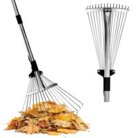 Laubrechen mit stiel 85-175cm, Laubbesen mit ausziehbarer Kopf für große Rasenflächen und enge Stellen, leichtgewichtig für Erwachsene und Kinder