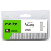 Hochwertige 18 GA Finishing-Nägel von meite, ideal für Druckluftnagler und Elektrotacker. Hochpräzise Stauchkopfnägel mit verzinkter Oberfläche.