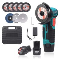 Mini Akku Winkelschleifer, 3 Zoll Professional Kabelloses Elektrisches Trennschleifer 12V, 19.500 U/min mit 2 Stück 1.500 mAh-Akkus für Schleifen, Schneiden und Polieren von Holz, Metall oder Kunststoff