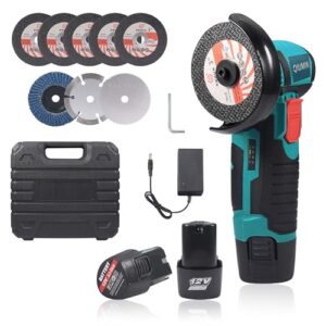 Mini Akku Winkelschleifer, 3 Zoll Professional Kabelloses Elektrisches Trennschleifer 12V, 19.500 U/min mit 2 Stück 1.500 mAh-Akkus für Schleifen, Schneiden und Polieren von Holz, Metall oder Kunststoff