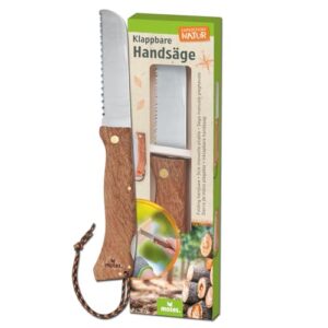 Klappbare Handsäge für Kinder mit Holzgriff, Fingerschutz und abgerundeten Spitzen, Klinge aus rostfreiem Edelstahl, Outdoor-Werkzeug für kleine Naturforscher
