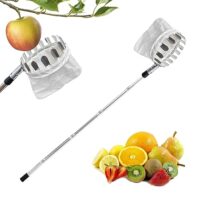 Teleskopische Obstpflückstange aus rostfreiem Stahl, lange Obstpflückstange für Obstgärten, Apfelpflücker,Kirschenpflücker mit Baumwollbeutel (Rostfreier Stahl, 1.6m)