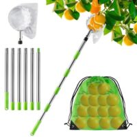 Obstpflücker für hochhängende Früchte mit Teleskopstiel und Edelstahlteleskoppfahl sowie Baumwollbeuteln für die effiziente Pflückung von Orangen, Aprikosen, Pfirsichen, Pflaumen, Zitronen und anderen Früchten. Hohe Qualität und Langlebigkeit.
