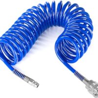 Poppstar Spiral Druckluftschlauch 5m aus PU, hochwertiger Schlauch für hohe Drücke mit Knickschutz und Schnellkupplung NW 7,2