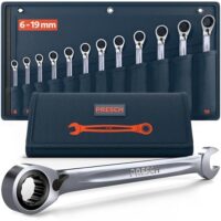 PRESCH Ratschenschlüssel Set 12-teilig umschaltbar (6-19mm) inkl. Tasche - Minimaler Rückholwinkel (bis zu 4°, 90 Zähne) - Robuste, präzisionsgefertigte Ringratschenschlüssel