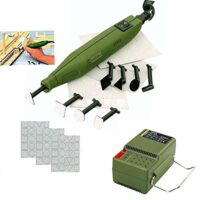 PROXXON MICROMOT Mini Schleifer/Penschleifer PS 13 Set mit Netzgerät, Schleifeinsätzen und Schleifblättern - Oberflächenbearbeitung für Handwerkszimmer