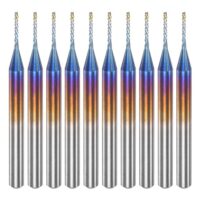 CNC Fräser Bits für Präzisionsarbeit: 10 Stück Ende Fräsen Wolfram Karbid, 1/8" Schaft, 0.8mm, blau beschichtet, für PCB, Acryl, Holz, Aluminium und Metall.