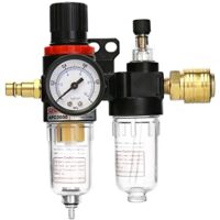 QWORK 1/4 Druckluft Druckminderer Wasserabscheider mit Manometer für Druckluftkompressor und Luftwerkzeuge - effektiver Druckregler mit Messung von Druck und Temperatur, geeignet für pneumatische Werkzeuge