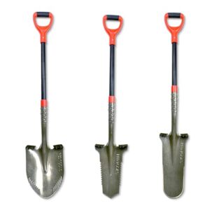 Red Tools Profi Spaten Set - Robustes Garten Werkzeug inkl. Gärtnerspaten mit Wurzelsäge, Drainagespaten und Schaufel für alle Gartenprojekte geeignet (Grau)
