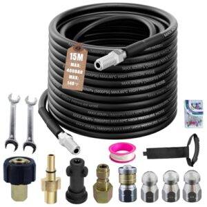 Rohrreinigungsschlauch Set 15m, kompatibel mit Kärcher k2-k7, Lavor, Bosch Hochdruckreiniger, 400 Bar / 5800PSI, universal Rohrreinigungsset für verstopfte Drains, Regenrohre und Schloten