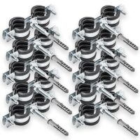 Rohrschellen Set für Sanitär- und Heizungsinstallationen, 10 x Doppel Rohrschelle + 10 x Dübel + 10 x Stockschraube für einfache Montage, 1/2" 20-24 mm Durchmesser