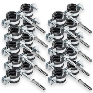 Rohrschellen Set für Sanitär- und Heizungsinstallationen, 10 x Doppel Rohrschelle + 10 x Dübel + 10 x Stockschraube für einfache Montage, 1/2" 20-24 mm Durchmesser