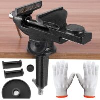 Schraubstock Groß 80mm, Stahlguss Schraubstock Drehbar 360°, mit Handschuhen Tischklemme, Rutschfeste Backen Schraubstock Klemmbar für Holzbearbeitung und Stahlverarbeitung