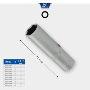 BRILLIANT TOOLS BT022829 Sechskant-Stecknuss, lange Ausführung, 19 mm mit Chrom-Vanadium-Stahl, Vierkanten-Antrieb und Kugelarretierung