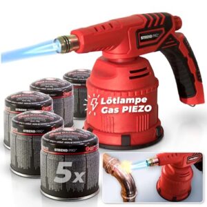 Gas-Lötpistole mit 1300W Leistung, Piezozündung und 5 Gaskartuschen für effizientes Löten, Schweißen und Kochen