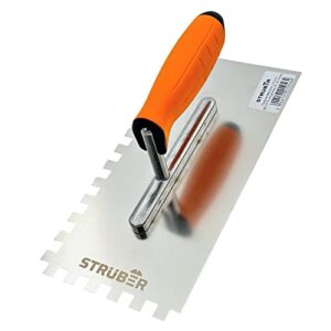Professionelle Zahnglättekelle mit Softgriff aus rostfreiem Edelstahl für den Auftrag von Kleber und Glätten auf Beton, Keramik, Stein, Putz, Gipskarton