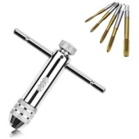 Professioneller T-Griff Gewindebohrer Set, Metall-Gewindebohrer mit 5 verschiedenen Größen, HSS-Titanium-Beschichtung für M3/M4/M5/M6/M8, T-Griff Ratsche & Schälanschnitt