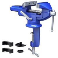 Tischschraubstock, 80mm Klein Schraubstock Klemmbar für Werkbank, Schraubstock Drehbar 360° mit Amboss & Achse für Holzbearbeitung, Bohren, Schneiden