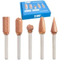 TJR ULTRA Co Hartmetall-Frässtift-Set, 6mm Schaft, 5 Stück, rotierende Raspel-Feile für Stahl, Edelstahl, gehärtete Materialien, Aluminium, Holz, Schleifen, Portieren, Entgraten, Gravieren