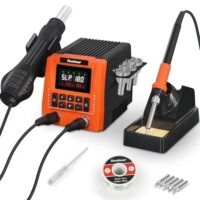 TOOLOUR 2-in-1 Lötstation mit Heißluftstation und Lötkolben, LCD-Anzeige, Temperaturkompensation, Auto-Sleep-Funktion für Einsteiger und Elektronikreparaturen