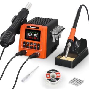 TOOLOUR 2-in-1 Lötstation mit Heißluftstation und Lötkolben, LCD-Anzeige, Temperaturkompensation, Auto-Sleep-Funktion für Einsteiger und Elektronikreparaturen
