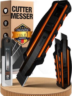 Vielseitiges Handwerkzeug für Handwerker und Heimwerker: Cutter-Messer Set mit 10 SK5-Klingen, robuste Cutter-Messer, Teppichmesser und Utility Knife