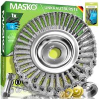 Effektive Unkrautentfernung mit der Masko Unkrautbürste, ideal für Freischneider und Motorsensen, kompatibel mit Stihl-Geräten, Edelstahl-Bürste mit Montagezubehör-Set