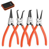 Sprengringzangensatz, Sicherungsringzange Set 4-teilig mit Tasche, für Innen- und Außensicherungen, gerade, gebogen, Seegeringzangen