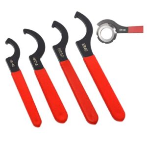 Verstellbarer Hakenschlüssel Set 4 Stücke, C-Hakenschlüssel Spannzangenfutter mit Rot Rutschfestem Griff, ideal für Anziehen oder Lösen von Nüssen (35mm-56mm)