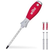 Wiha Dübellochschläger Set SoftFinish 5 tlg. inklusive Tiefenmessung, Rundklinge 6 mm und 4 Dübeln, perfekt für Heimwerkerarbeiten