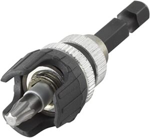 Wolfcraft Schraubvorsatz-Kit für Terrassendielen, tiefenbegrenztes Verschrauben, verstellbarer Tiefenstop, magnetischer Bit-Halter und Edelstahl-Torx-Bit.