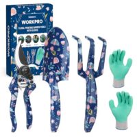 WORKPRO Gartenwerkzeug Set 4-tlg. mit Geschenkverpackung, Gartenschaufel, Gartenschere, Gartenkralle und Handschuhe - perfektes Geschenk für jeden Gärtner