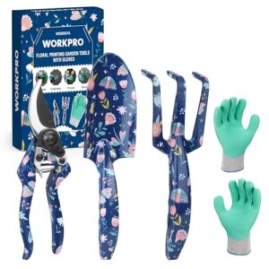 WORKPRO Gartenwerkzeug Set 4-tlg. mit Geschenkverpackung, Gartenschaufel, Gartenschere, Gartenkralle und Handschuhe - perfektes Geschenk für jeden Gärtner