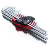 Würth Winkelschraubendreher 9-teiliges Sortiment mit Kugelkopf und Sechskant, mattverschromte Klinge für lange Ausführung, Fächer-Drehbewegung für einfaches Handling, lebenslange Zebra-Qualität