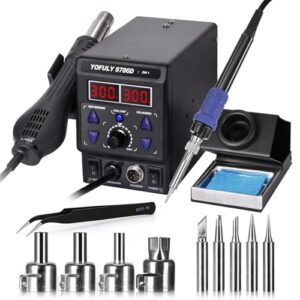 Yofuly 750W Lötstation, 2 in 1 Heißluft Lötstation mit hoher Leistung und digitaler Anzeige. Perfekt für DIY-Projekte und professionelles Arbeiten.