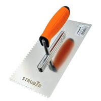 Hochwertige Zahnkelle aus rostfreiem Edelstahl mit Softgriff, perfekt für das Verlegen von Fliesen und Renovierung von Bauten.