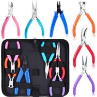 Zangenset für Schmuckherstellung mit 6 verschiedenen Zangen: Spitzzange, Ebenzange, Rundzange, Seitenschneider und Kettenzange. Ideal für die Herstellung von Schmuck, Uhren, Gitarren und Elektronik.