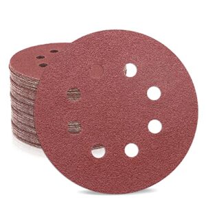 Schleifpapier-Set mit 50 Stück runden Schleifpads aus Aluminiumoxid, Durchmesser 125 mm, Körnung 80, Klettverschluss und 8 Löchern